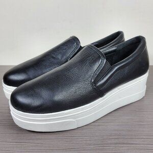J/Slides Wedge/Platform Slip On Sneaker, Black Leather, Womens Size 9 US